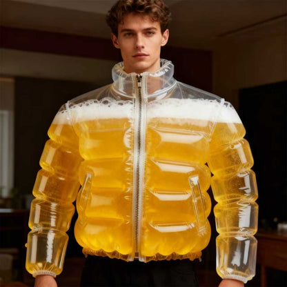 Inflatable Beer Puffer Jacket Costume Transparent Beer-Filled Jacket for Pools