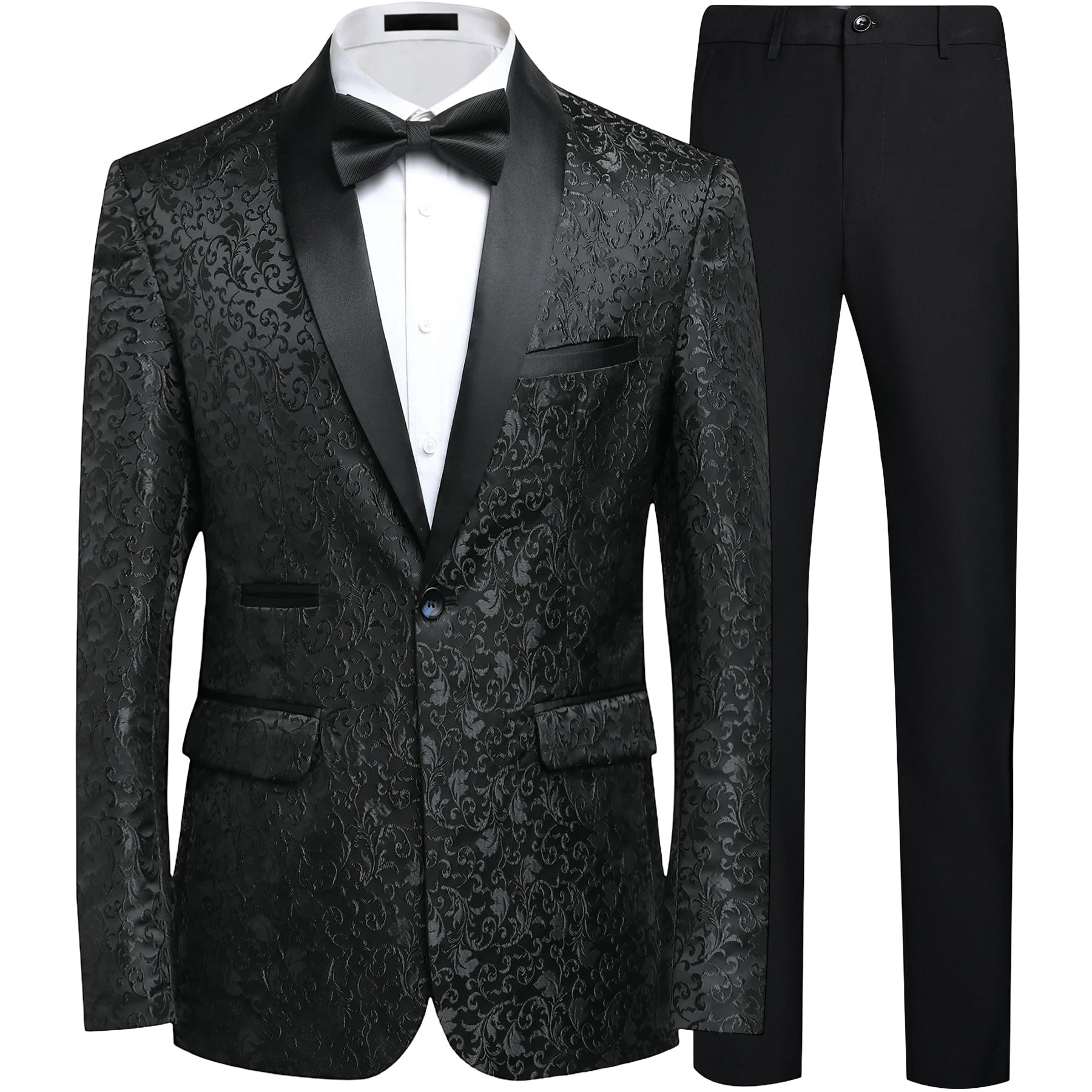 Black Paisley Jacquard 2-Piece Mens Prom Suit