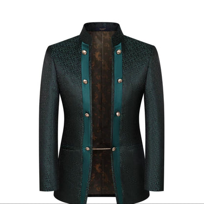Mens 3-Piece Green Paisley Fitted  Stand Collar Prom Suit