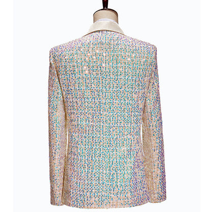 Mens 2-Piece Champagne Sequin Grid Prom Suit