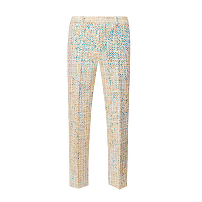 Mens 2-Piece Champagne Sequin Grid Prom Suit