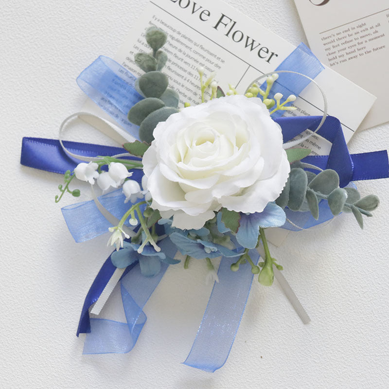 Blue Wrist Prom Corsage Boutonniere  for Wedding Prom Party