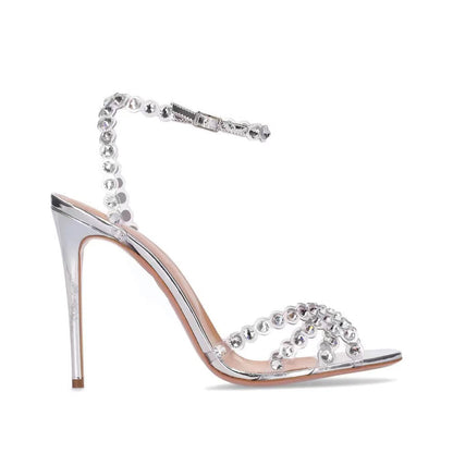 Silver Sequined Crystal Sandals High heel Prom Shoes