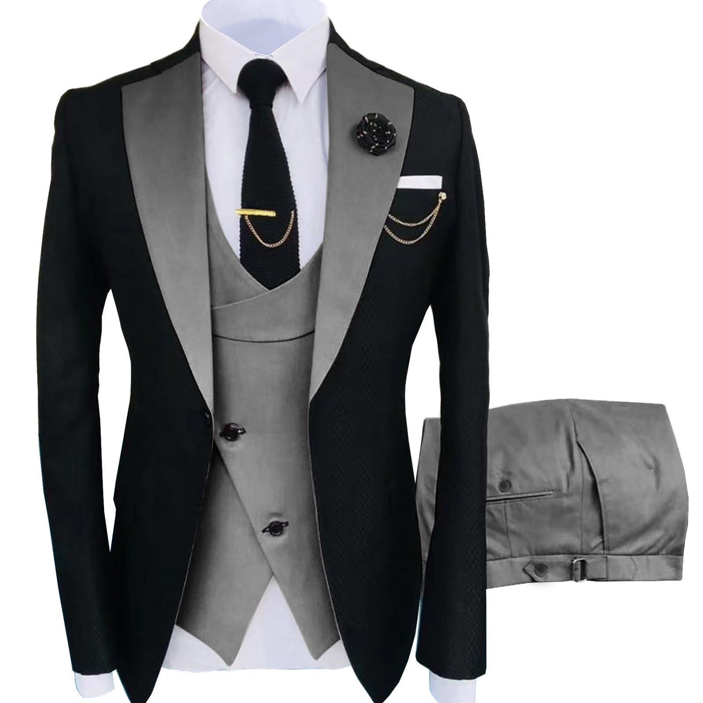 Men's Slim Fit 3-Piece Black Pants Graduation Suit | Formal Dress for African American Graduates