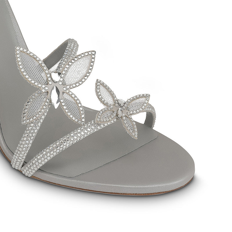 Silver Sandal With Butterflies And Crystals Heels Prom Shoes