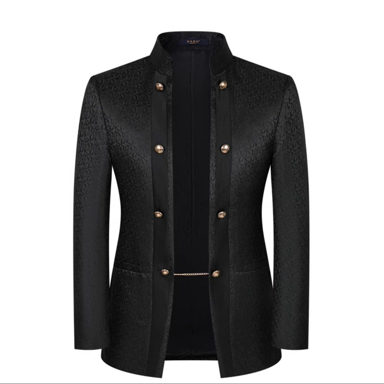 Mens 3-Piece Black Paisley Fitted  Stand Collar Prom Suit