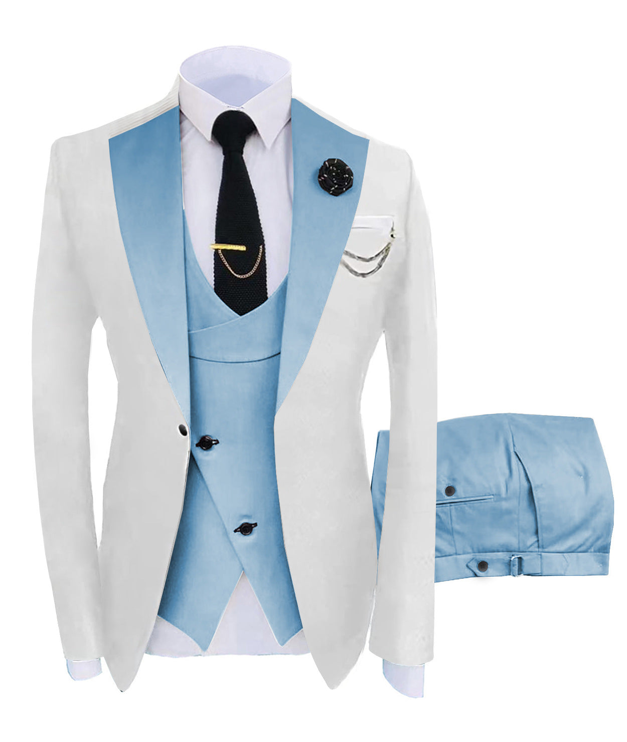 Men's Slim Fit 3-Piece Black Pants Graduation Prom Suit