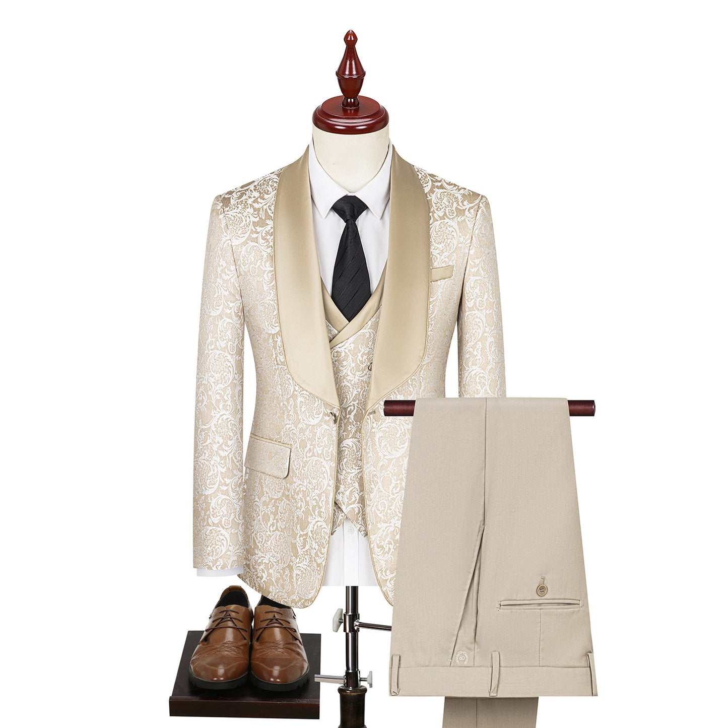 champagne gold jacquard Men's 3-Piece prom suit