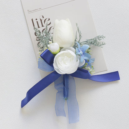 Blue Wrist Prom Corsage Boutonniere  for Wedding Prom Party