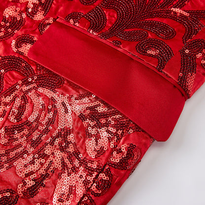 Men's Red Floral Sequin Shawl Lapel Blazer prom suit
