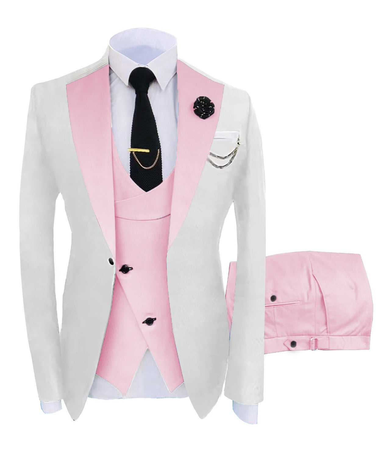 Men's Slim Fit 3-Piece Black Pants Graduation Prom Suit