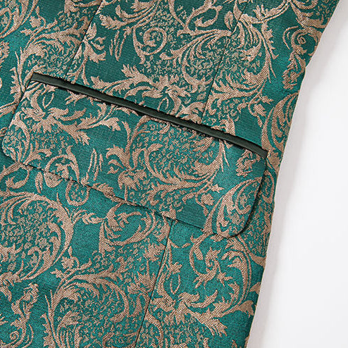 Green jacquard Men's 3-Piece prom suit