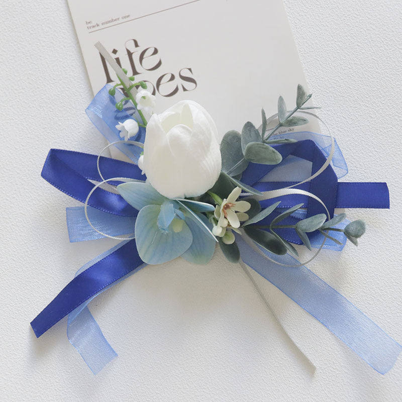 Blue Wrist Prom Corsage Boutonniere  for Wedding Prom Party