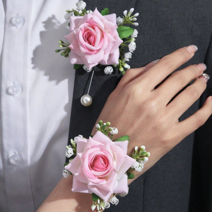 Floral Wrist Prom Corsage & Boutonniere Set for Wedding Prom Party