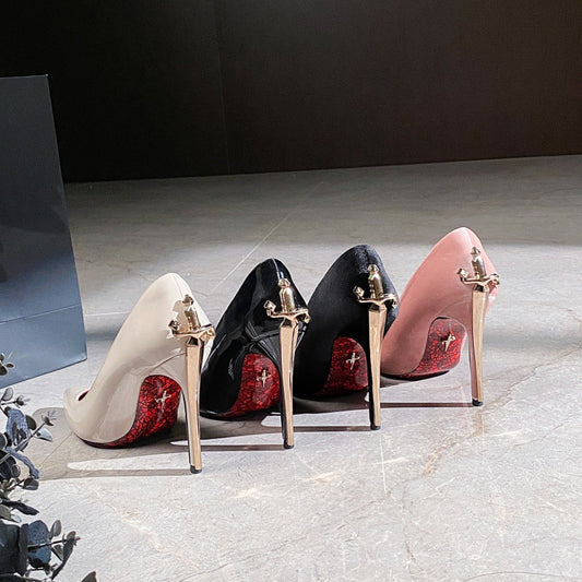 Sword Detail Patterned Sole Bottom Heel Prom Shoes