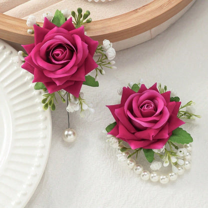 Floral Wrist Prom Corsage & Boutonniere Set for Wedding Prom Party