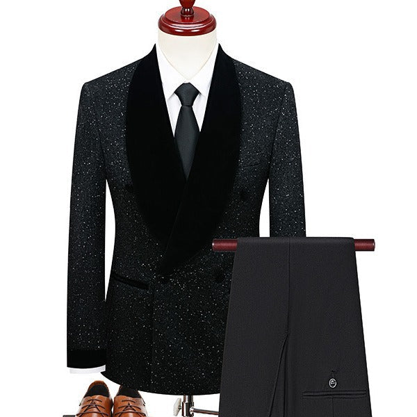 Men's Shimmering Black Smoking Jacket 2-Piece Prom Suit