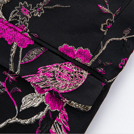 Men's Magenta 2-Piece Birdsong Forest Embroidery Notched Lapel Formal Prom Suit