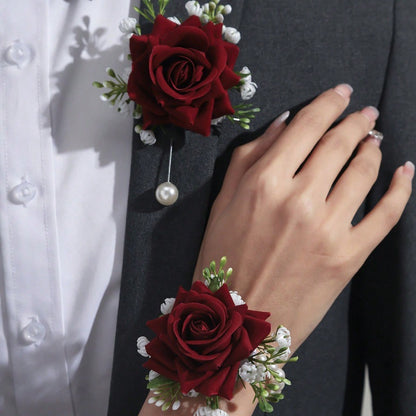 Floral Wrist Prom Corsage & Boutonniere Set for Wedding Prom Party