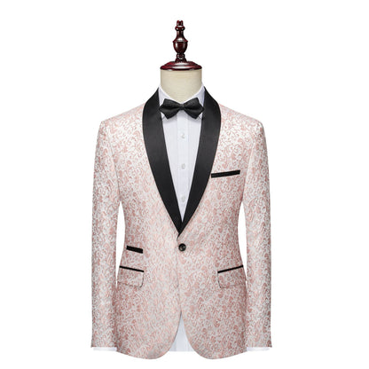 Men's 2-Piece Pink Paisley Jacquard Embroidery Tuxedo Prom Suit