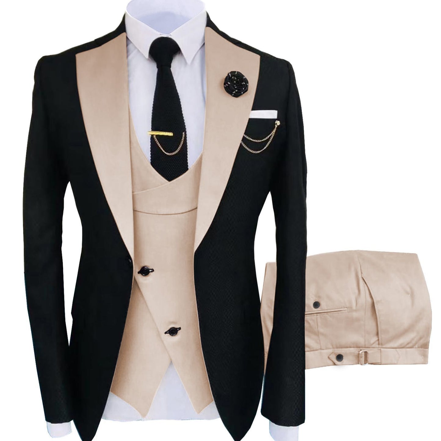 Men's Slim Fit 3-Piece Black Pants Graduation Suit | Formal Dress for African American Graduates