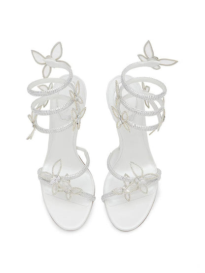 White Sandal With Butterflies And Crystals Heels Prom Shoes
