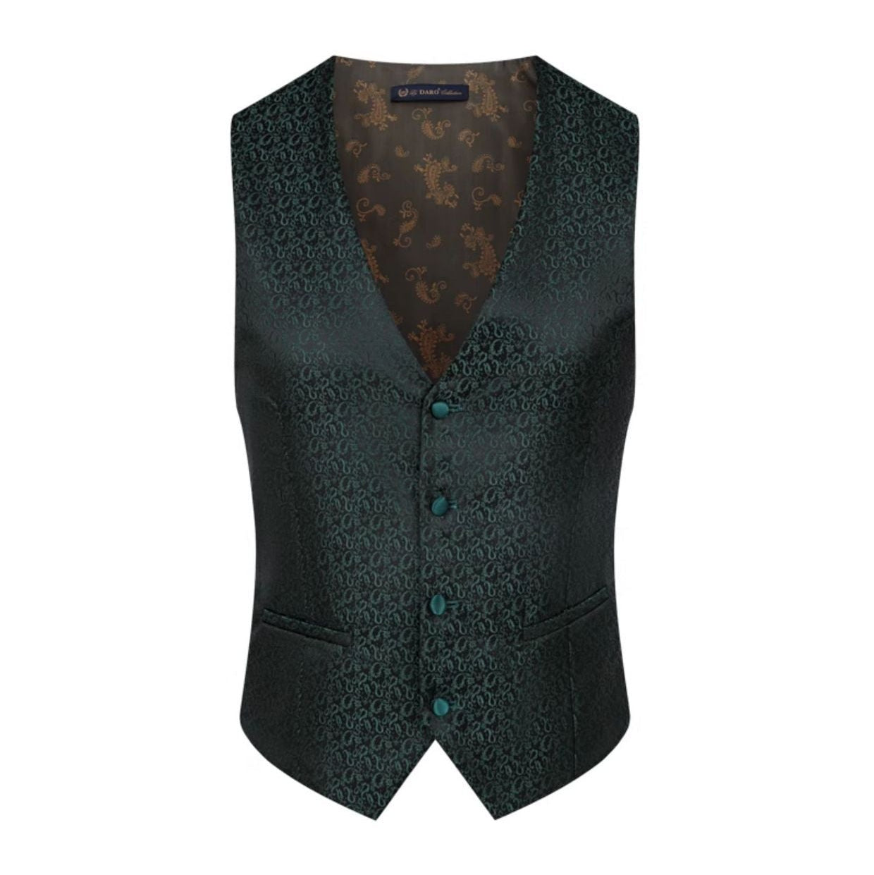 Mens 3-Piece Green Paisley Fitted  Stand Collar Prom Suit