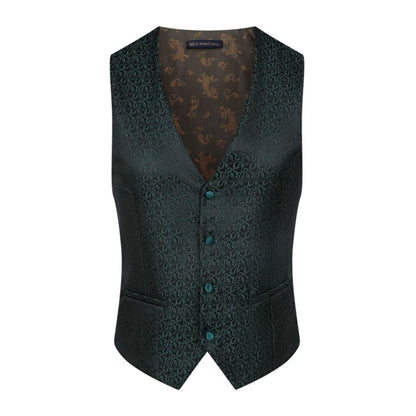 Mens 3-Piece Green Paisley Fitted  Stand Collar Prom Suit