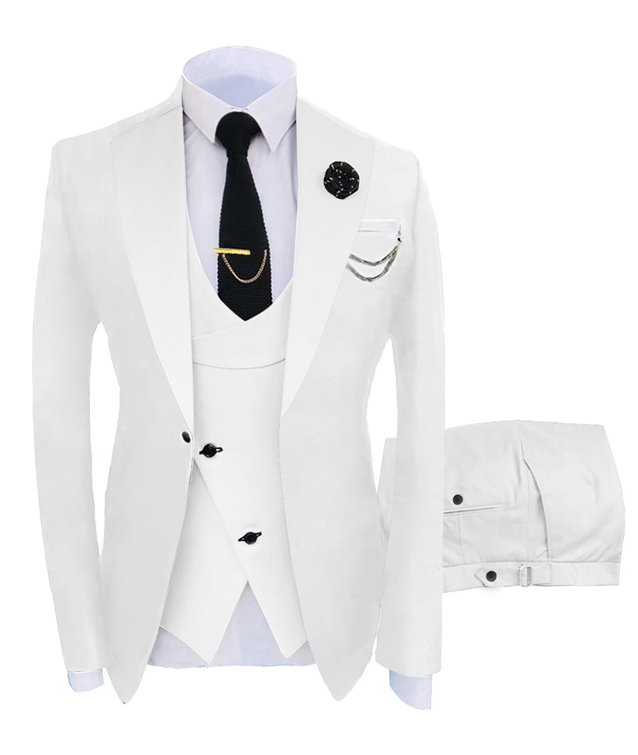 Men's Slim Fit 3-Piece Black Pants Graduation Prom Suit