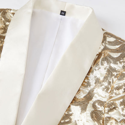 Men's Champagne  Floral Sequin Shawl Lapel Blazer prom suit