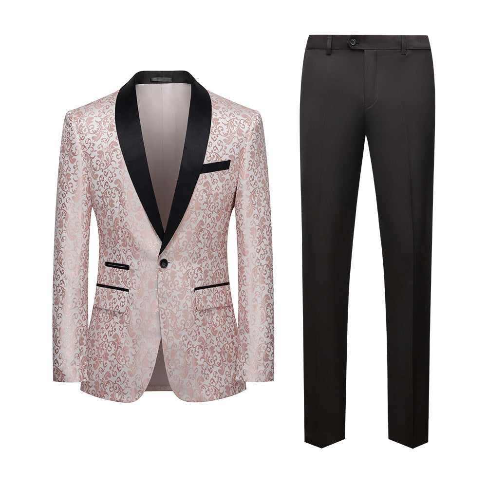Men's 2-Piece Pink Paisley Jacquard Embroidery Tuxedo Prom Suit