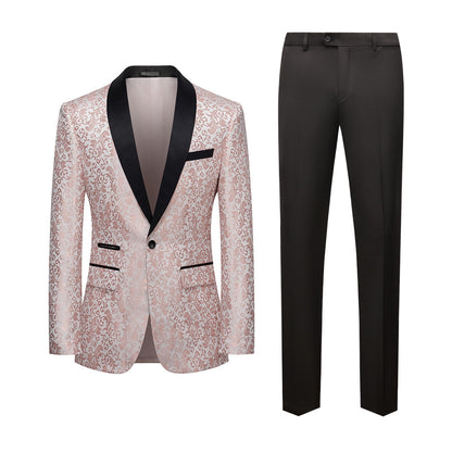 Men's 2-Piece Pink Paisley Jacquard Embroidery Tuxedo Prom Suit