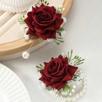 Floral Wrist Prom Corsage & Boutonniere Set for Wedding Prom Party