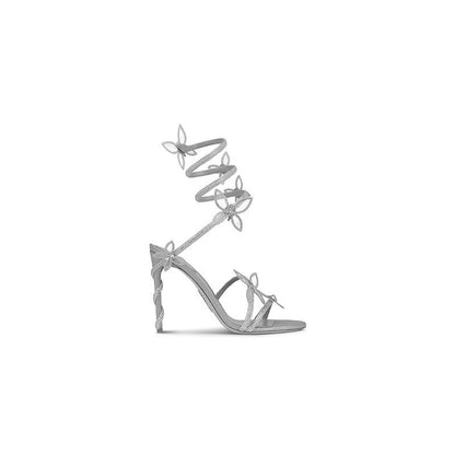 Silver Sandal With Butterflies And Crystals Heels Prom Shoes