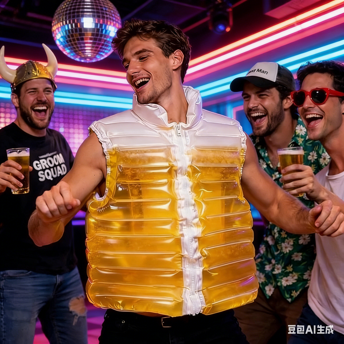 Inflatable Beer Puffer Jacket Costume Transparent Beer-Filled Jacket for Pools