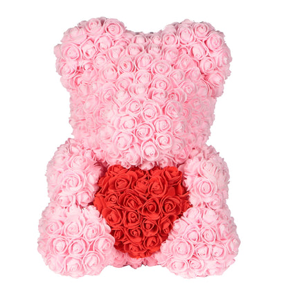 Light Pink Rose Bear with Red Heart 40cm