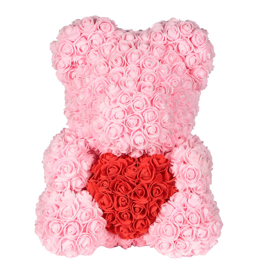 Light Pink Rose Bear with Red Heart 40cm