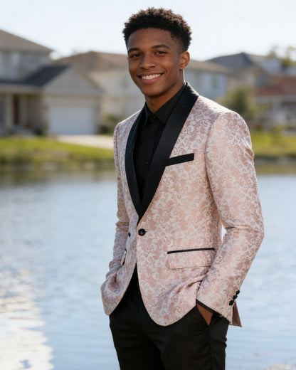 Men's 2-Piece Pink Paisley Jacquard Embroidery Tuxedo Prom Suit