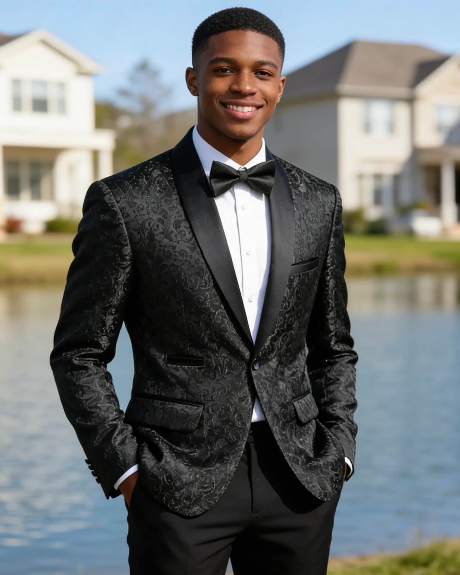 Black Paisley Jacquard 2-Piece Mens Prom Suit