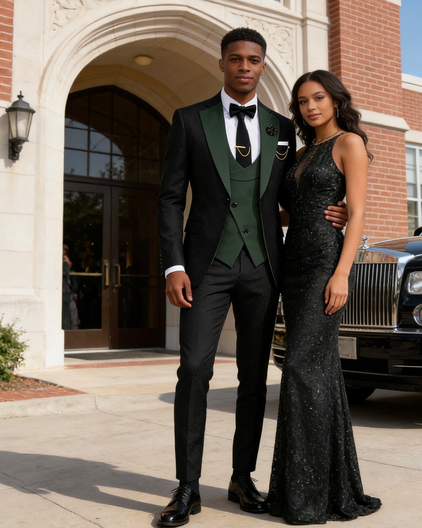 Men's Slim Fit 3-Piece Black Pants Graduation Suit | Formal Dress for African American Graduates