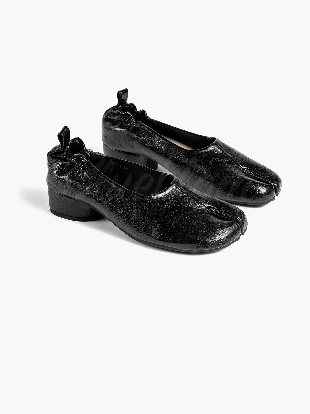 Black Thick Heeled Pleated  Tabi Shoes