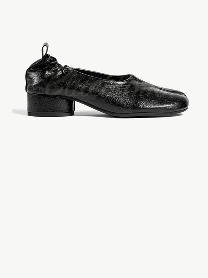 Black Thick Heeled Pleated  Tabi Shoes
