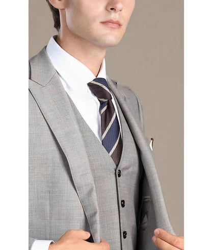 Business Men's 3 Pieces Mens Suit Peak Lapel Solid Tuxedos (Blazer+vest+Pants)