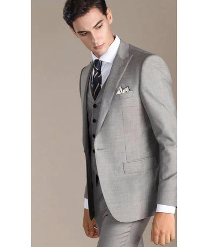 Business Men's 3 Pieces Mens Suit Peak Lapel Solid Tuxedos (Blazer+vest+Pants)