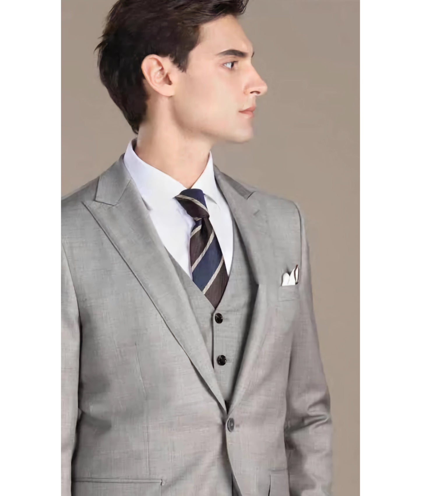 Business Men's 3 Pieces Mens Suit Peak Lapel Solid Tuxedos (Blazer+vest+Pants)
