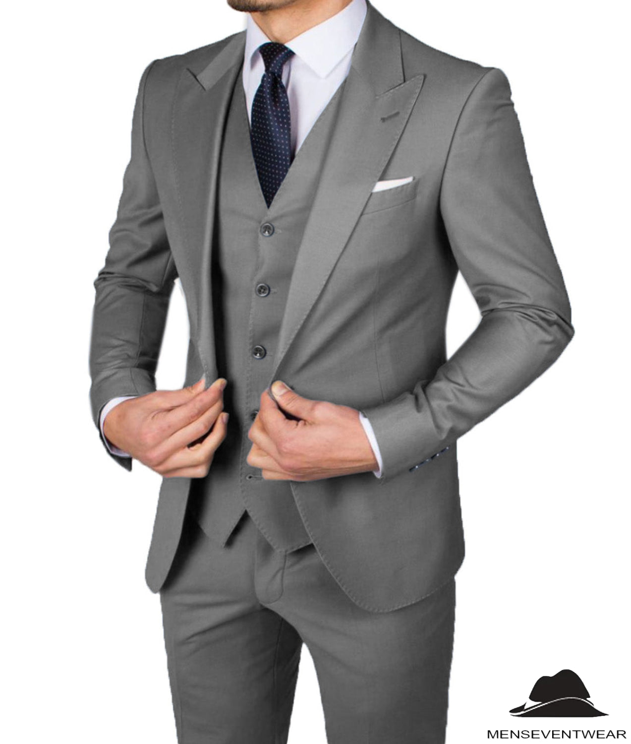 Business Men's 3 Pieces Mens Suit Peak Lapel Solid Tuxedos (Blazer+vest+Pants)