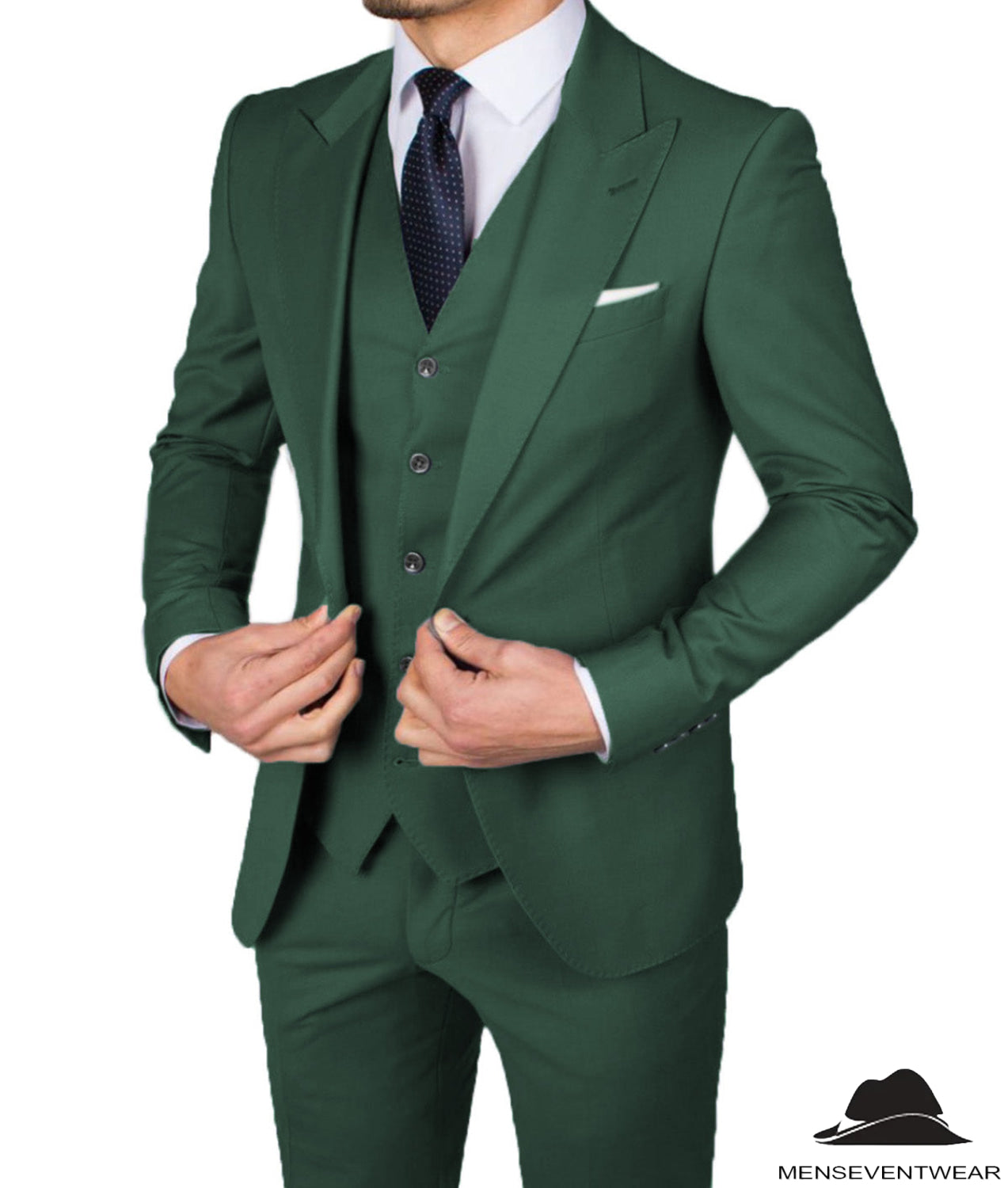 Business Men's 3 Pieces Mens Suit Peak Lapel Solid Tuxedos (Blazer+vest+Pants)