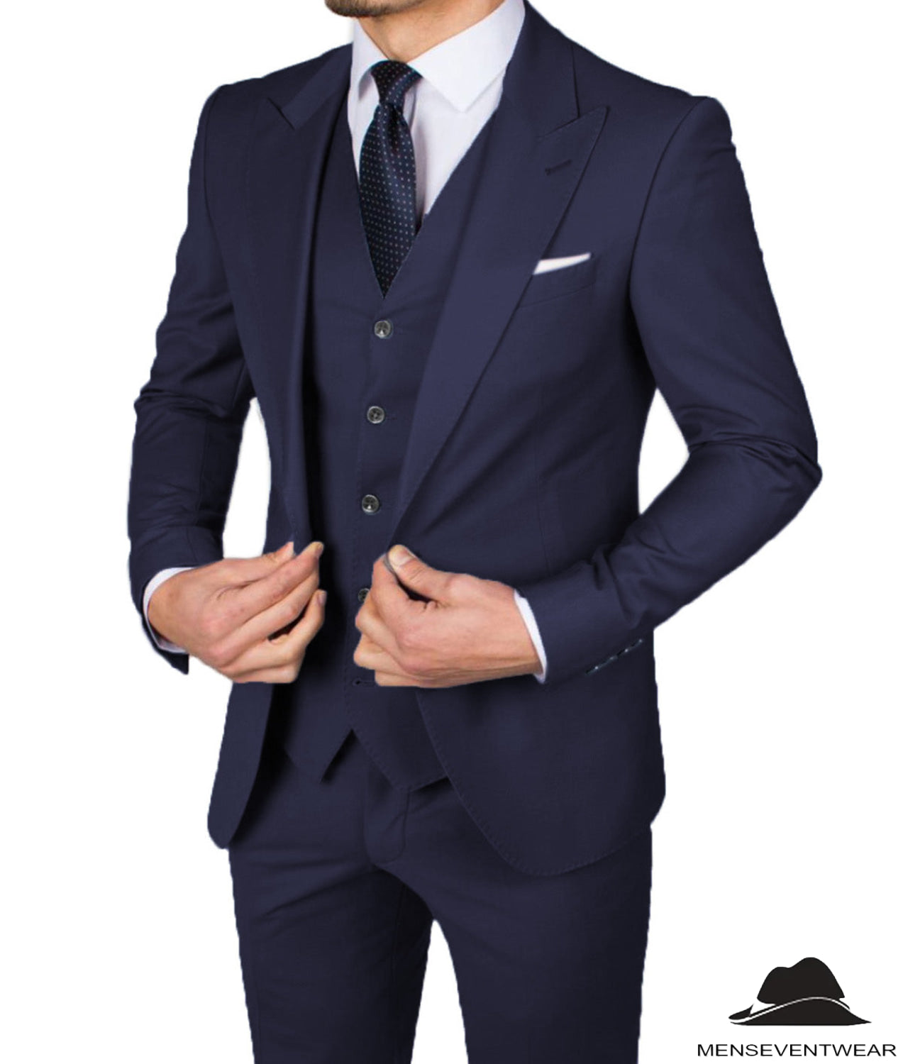 Business Men's 3 Pieces Mens Suit Peak Lapel Solid Tuxedos (Blazer+vest+Pants)