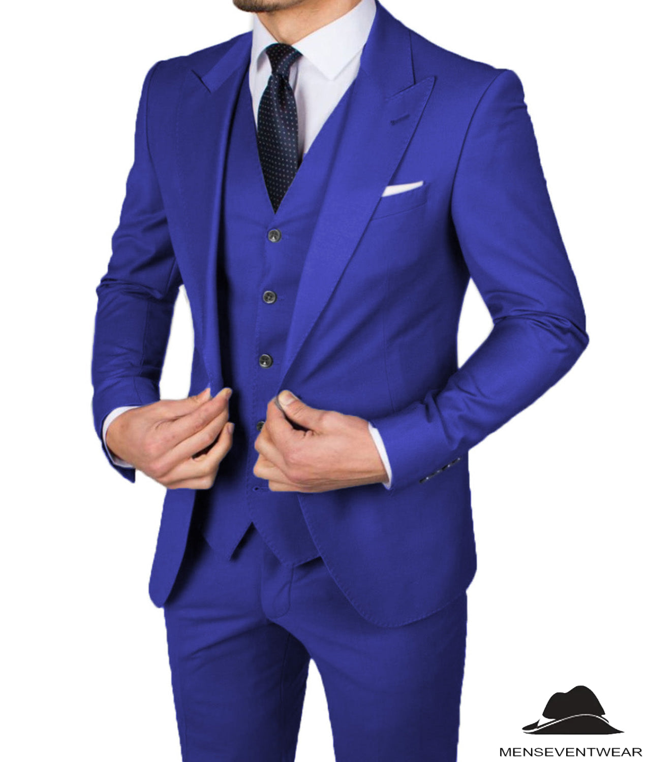 Business Men's 3 Pieces Mens Suit Peak Lapel Solid Tuxedos (Blazer+vest+Pants)