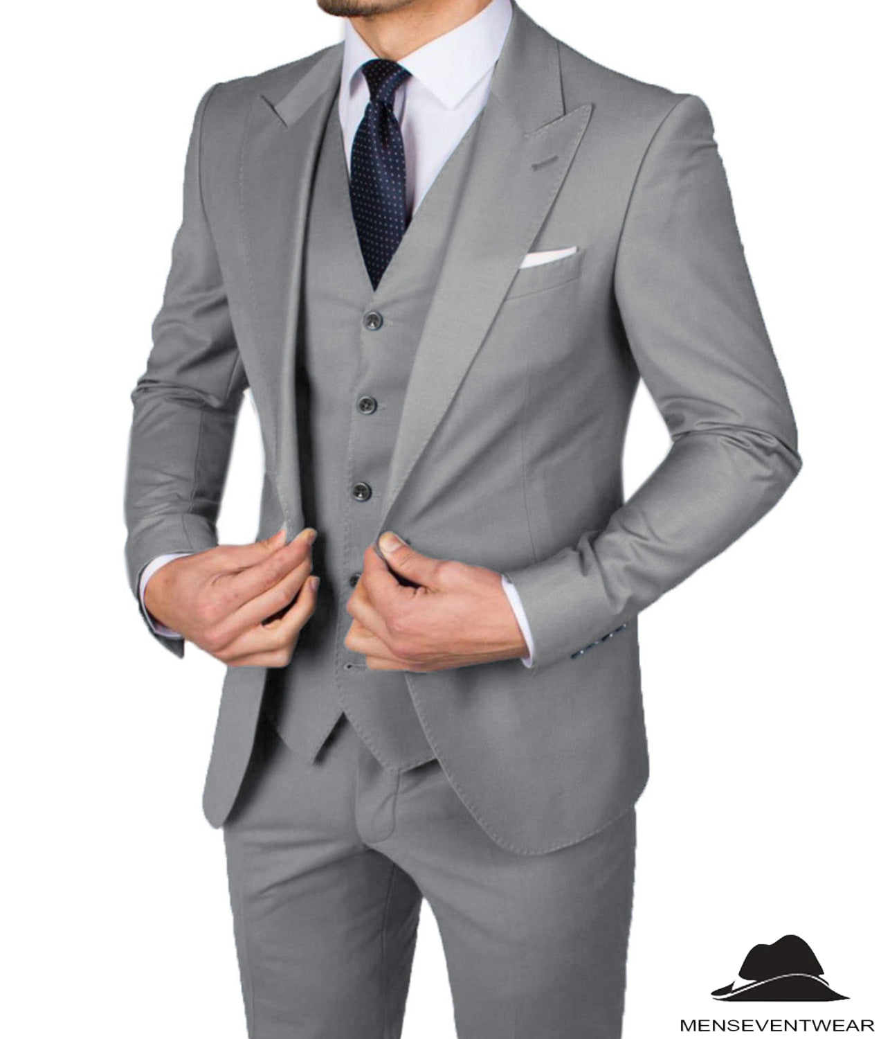 Business Men's 3 Pieces Mens Suit Peak Lapel Solid Tuxedos (Blazer+vest+Pants)